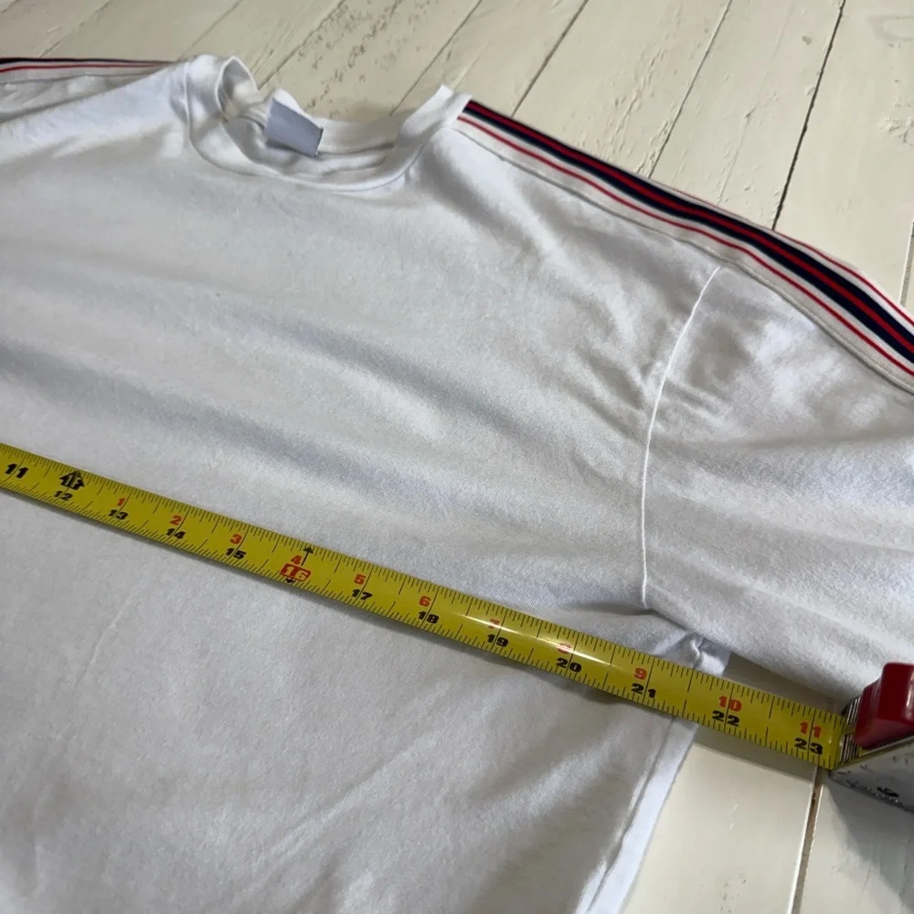 TNA Aritzia White Cropped Long Sleeve Top with Red/blue Stripe oversizedSm - Picture 7 of 9